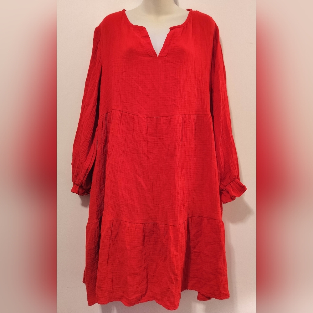 NWT Kaktus Women's Bold Red Gauze Dress L